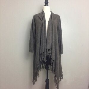 Cynthia Rowley Brown Merino Drape Tassel Cardigan